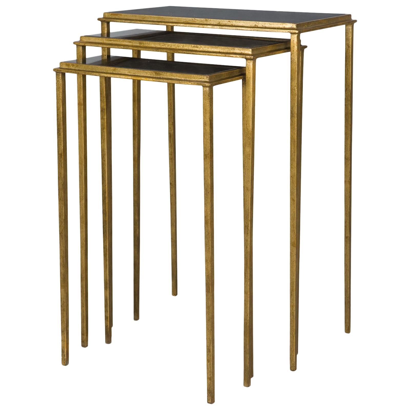 Squares Sharped Gold Side Table Set of Three