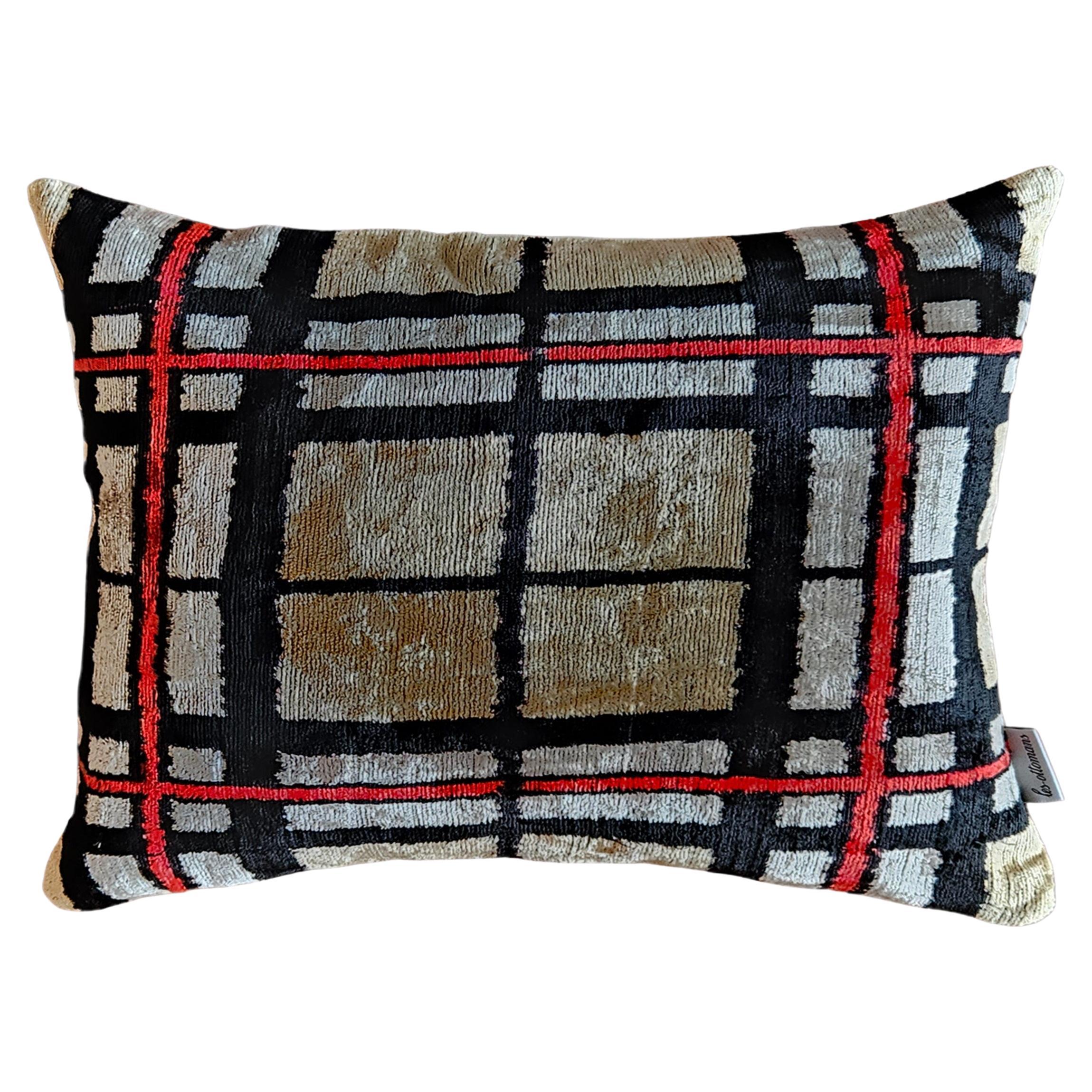 Squares Silk Velvet Handmade Pillow