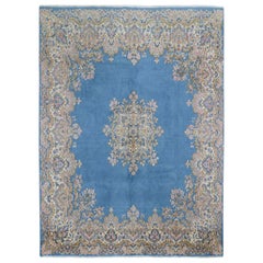 Squarish Denim Blue Persian Kerman Full Pile Exc Condition Hand-Knotted Oriental
