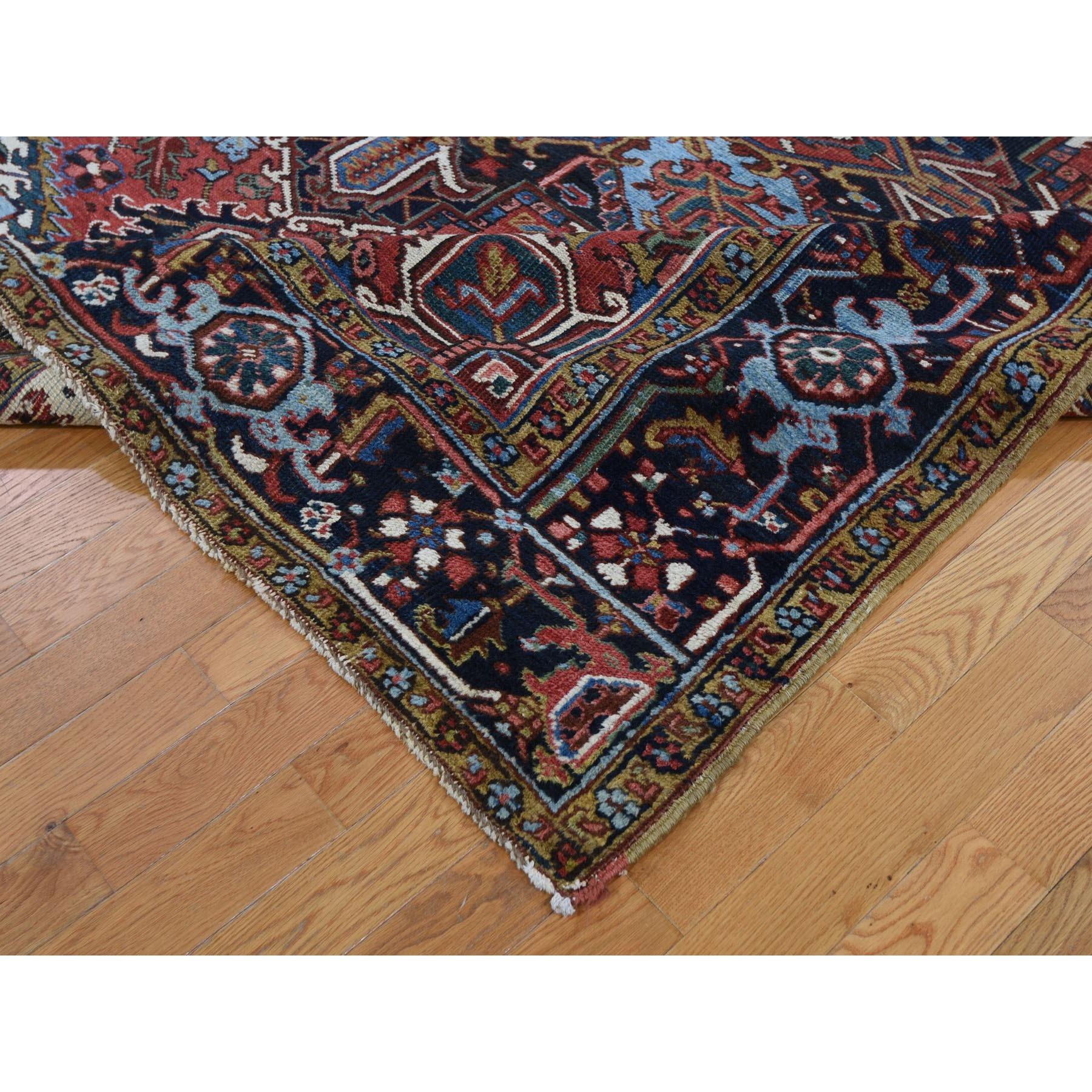 Wool Squarish Red Antique Persian Heriz Good Condition Clean Oriental Rug