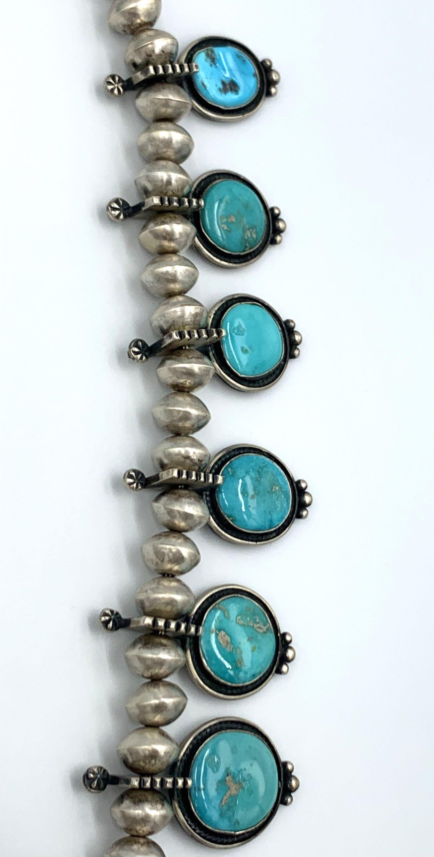 Squash Blossom Necklace Earrings Set by Navajo Silversmith Tommy Jackson For Sale 1