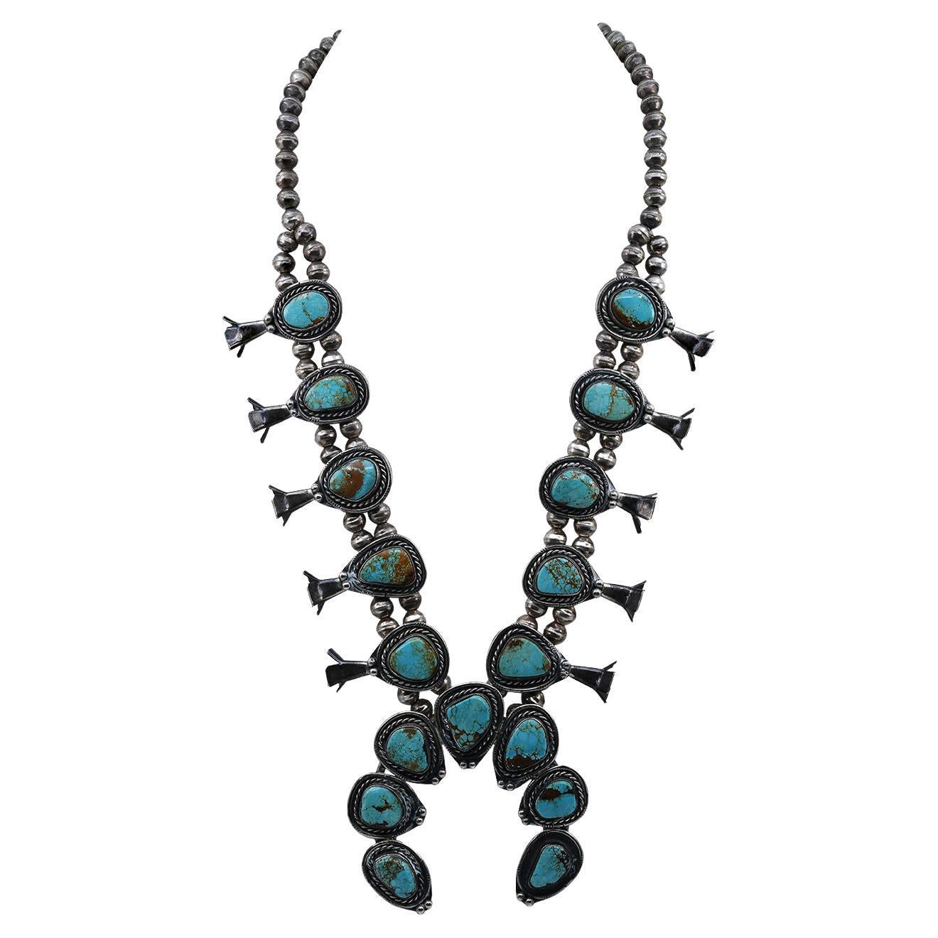 Squash Blossom Turquoise Silver Necklace