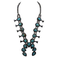Squash Blossom Turquoise Silver Necklace