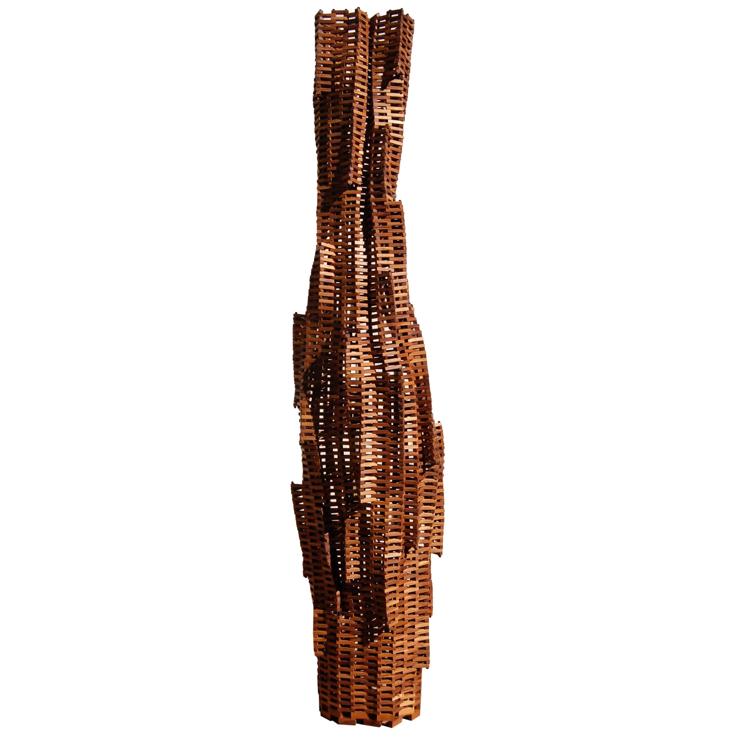 Squeeze Lamp Wood Floor Lamp Sculpture in Teak For Sale