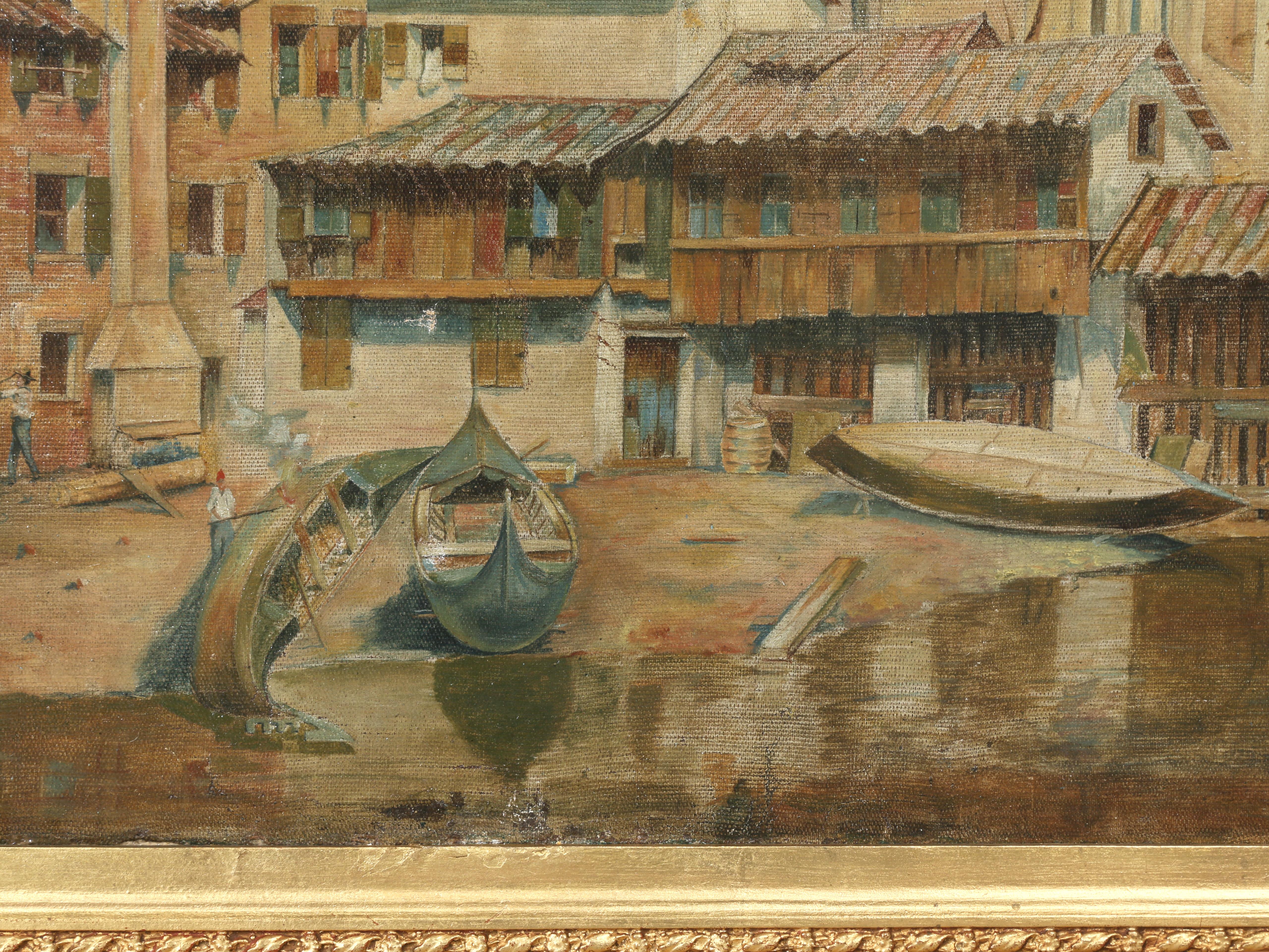 Canvas Squero di San Trovaso, an Old Gondola Boatyard on the Dorsoduro in Venice For Sale