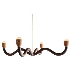 Squiggle Chandelier / Hand sculpted Walnut & Red Oak