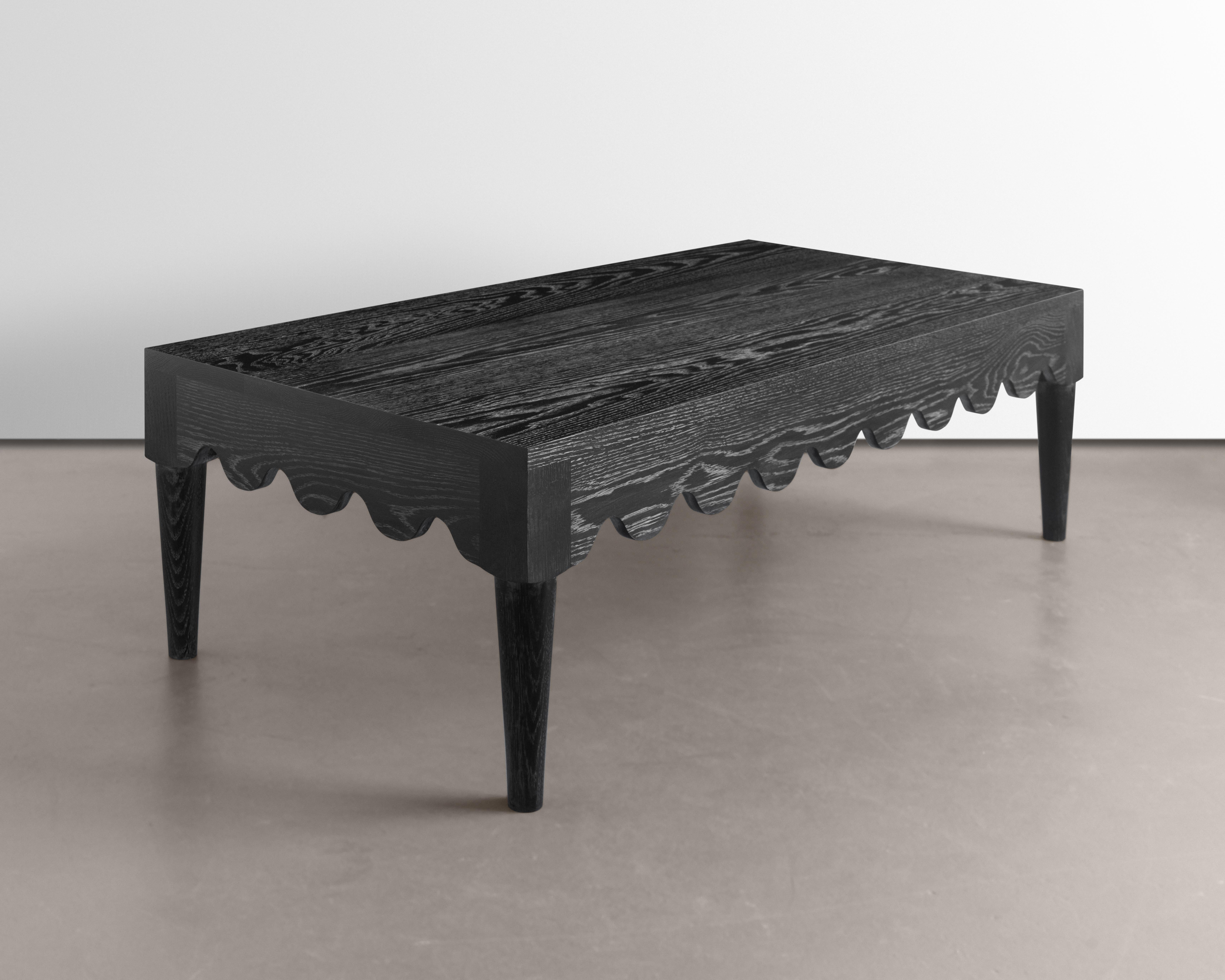Hand-Carved Squiggle Coffee Table Oak Ceruse finish For Sale