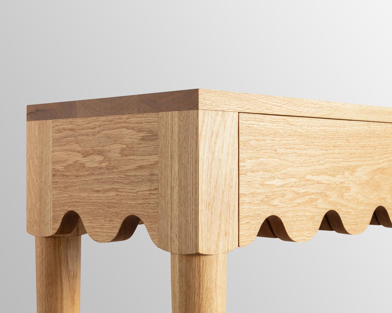 American Craftsman Squiggle Console Table / Hand sculpted Oak For Sale