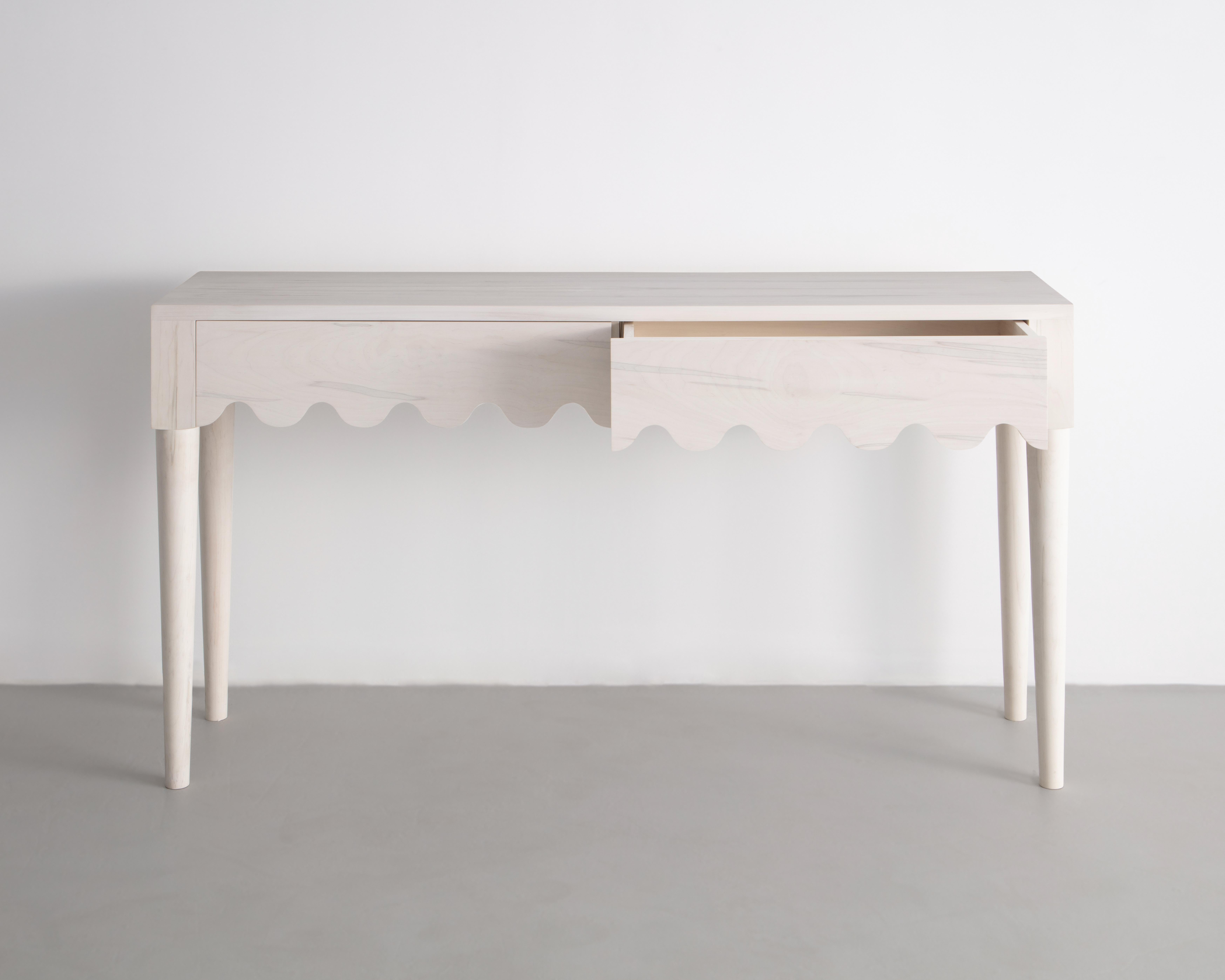 American Craftsman Squiggle Console Table / Hand Sculpted Bleached Maple For Sale