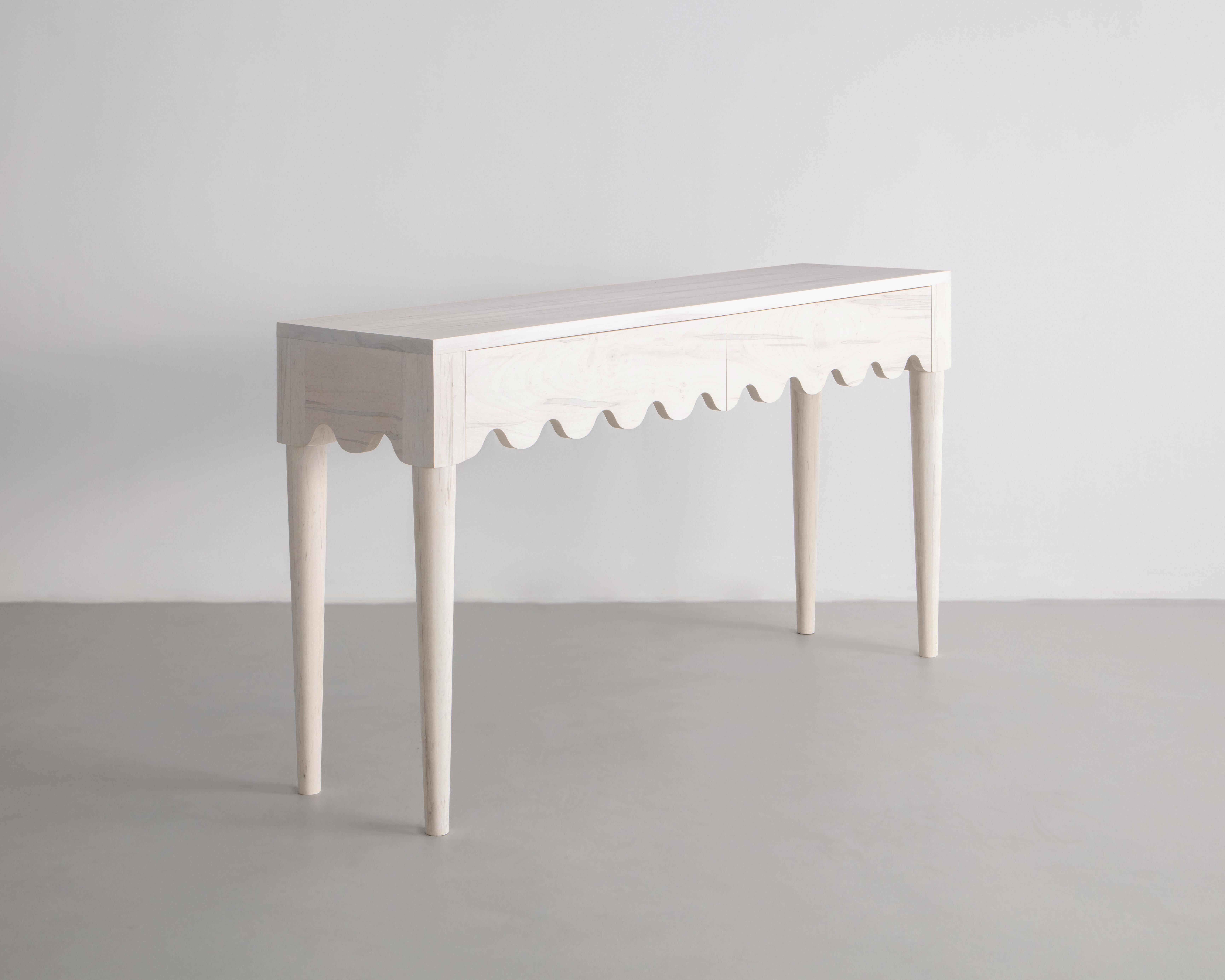 American Squiggle Console Table / Hand Sculpted Bleached Maple For Sale