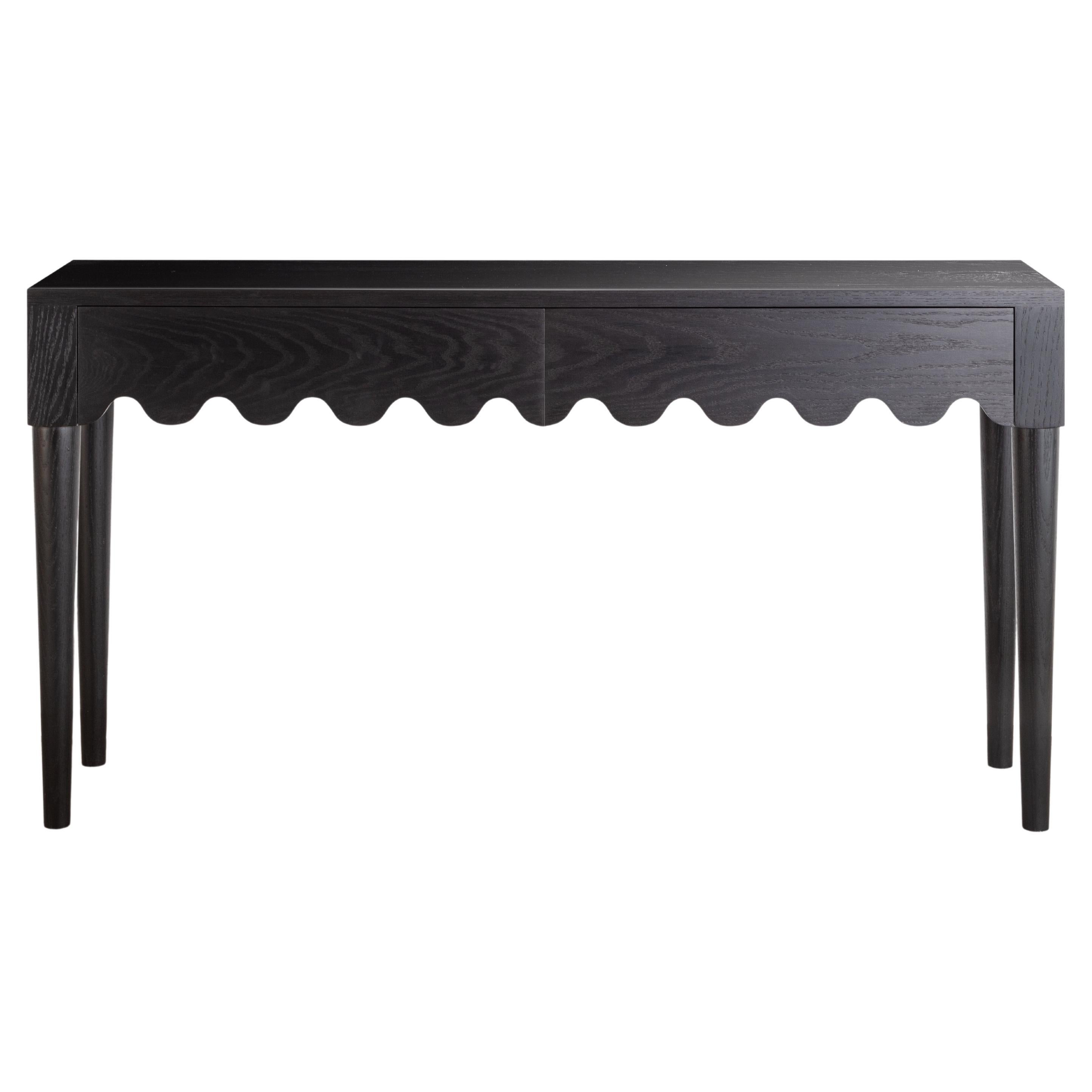 Squiggle Console Table / Hand Sculpted Ebonized Oak For Sale