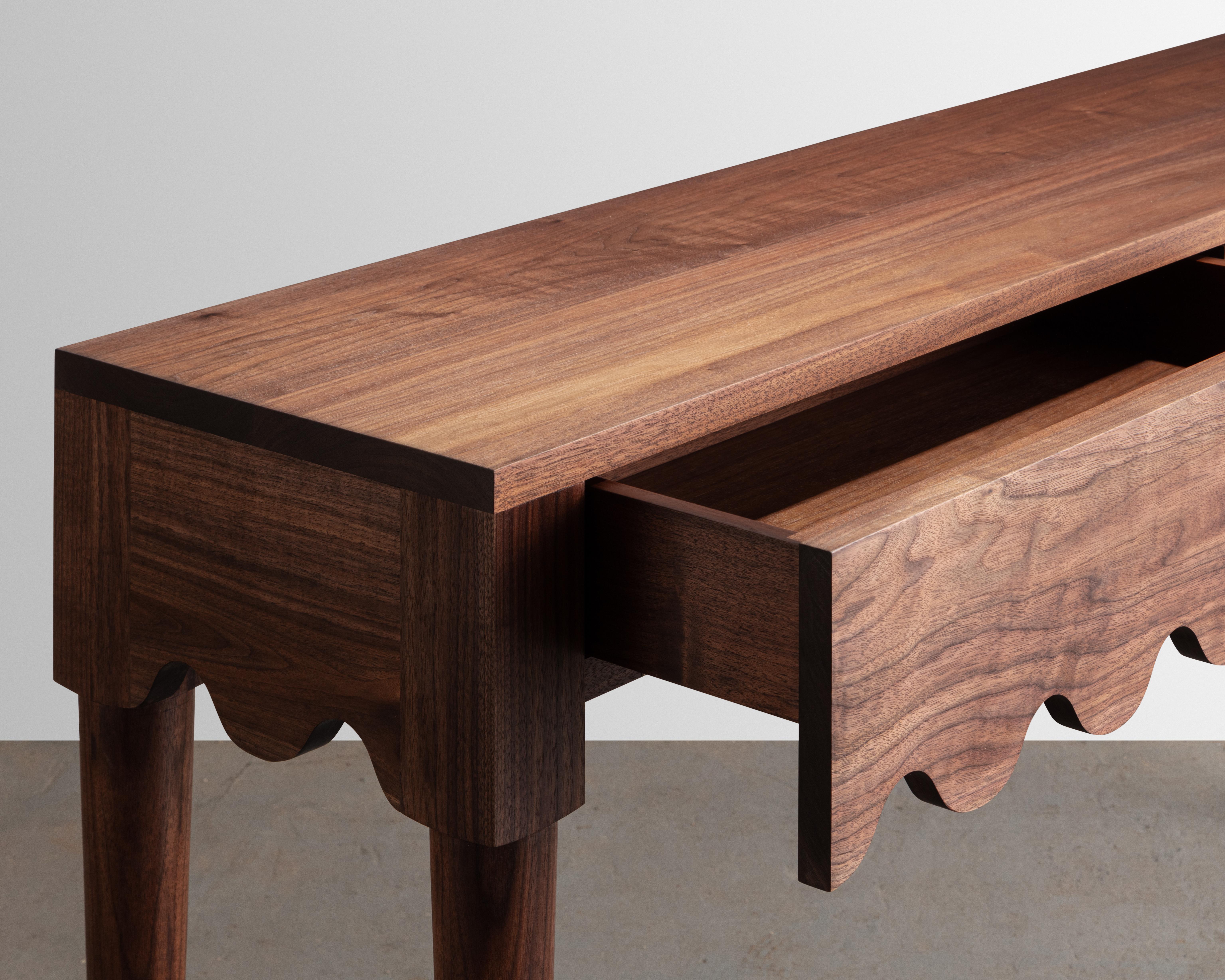 American Craftsman Squiggle Console Table / Hand Sculpted Walnut For Sale