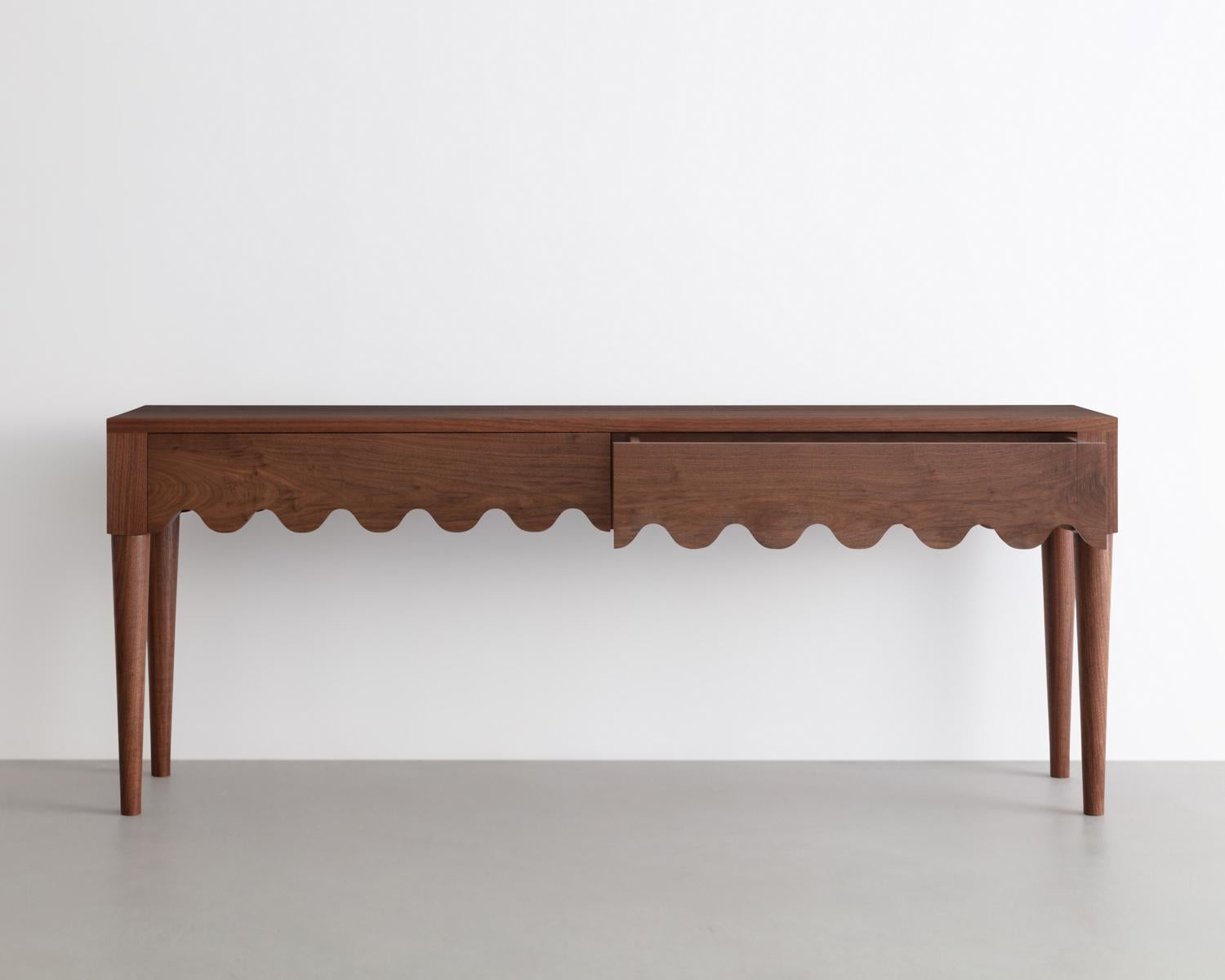 xl floating stereo console table in walnut