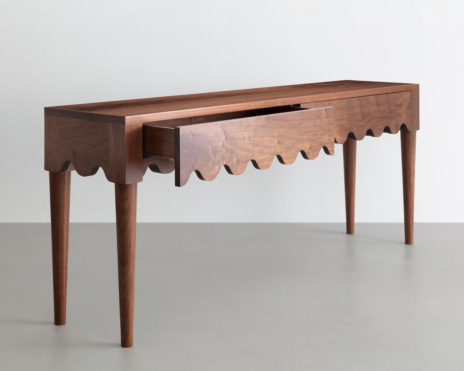 American Craftsman Squiggle Console Table / Hand Sculpted Walnut XL For Sale