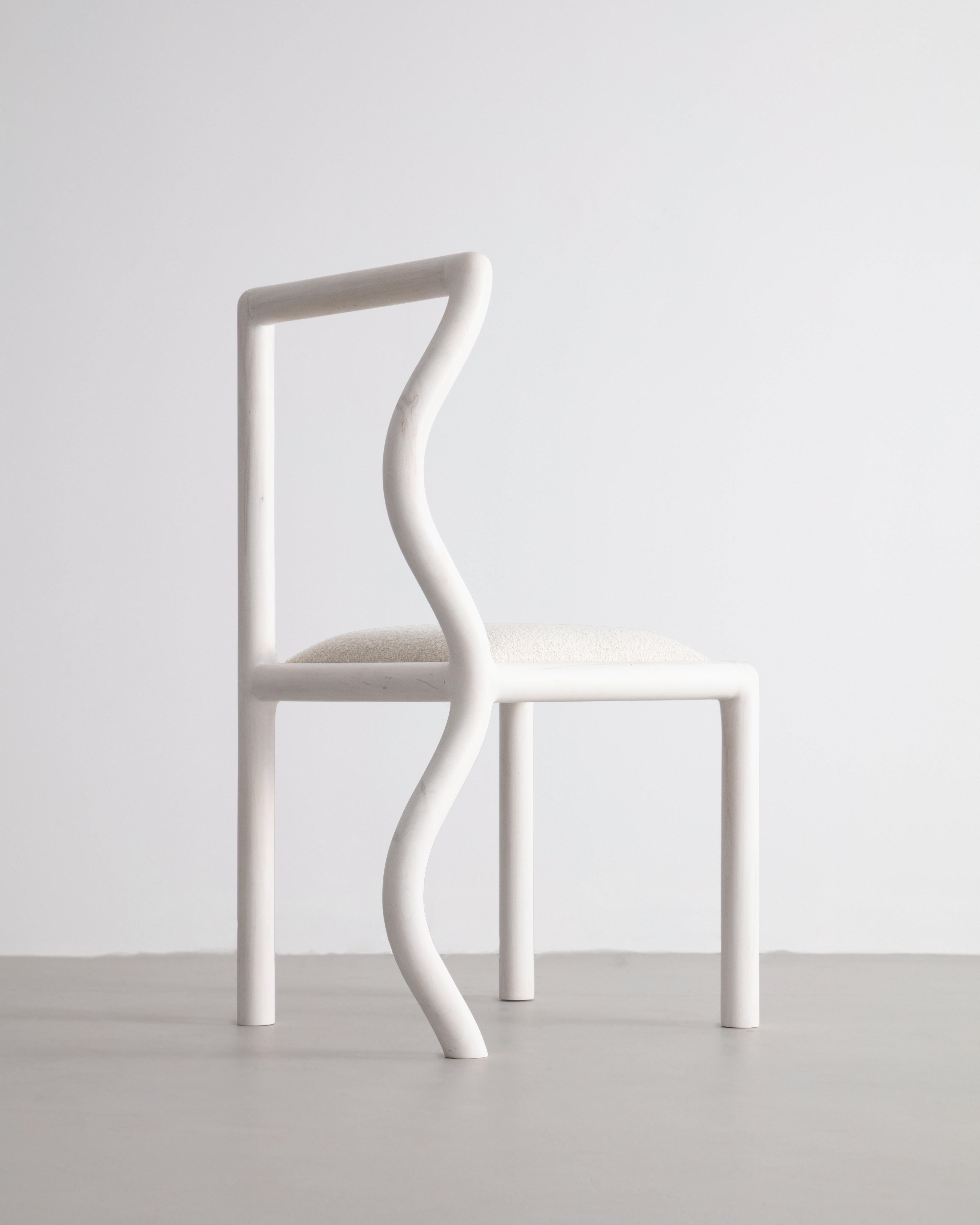 American Squiggle Dining Chair Hand Sculpted Bleached Maple & Natural Bouclé Upholstery For Sale