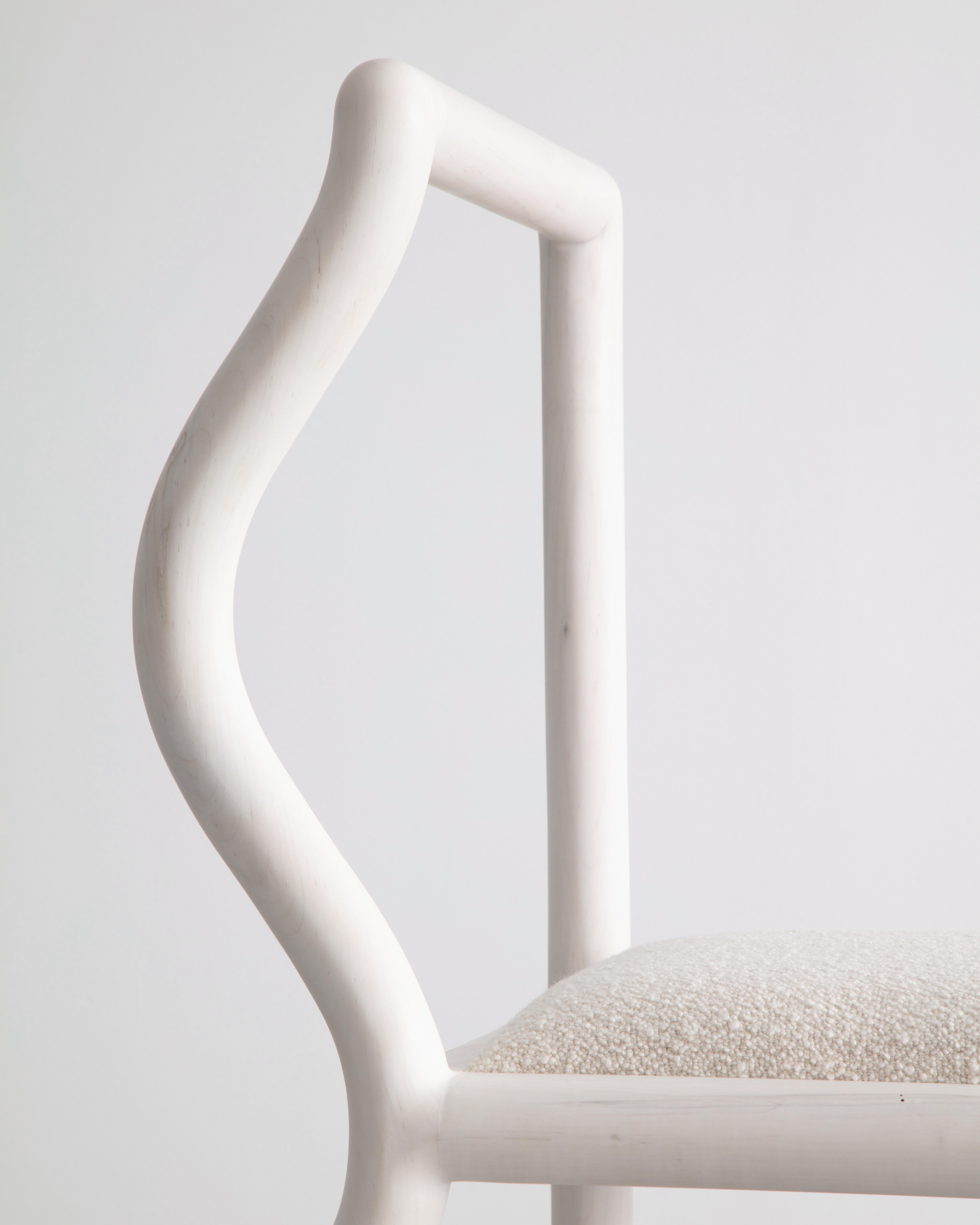 Contemporary Squiggle Dining Chair Hand Sculpted Bleached Maple & Natural Bouclé Upholstery For Sale