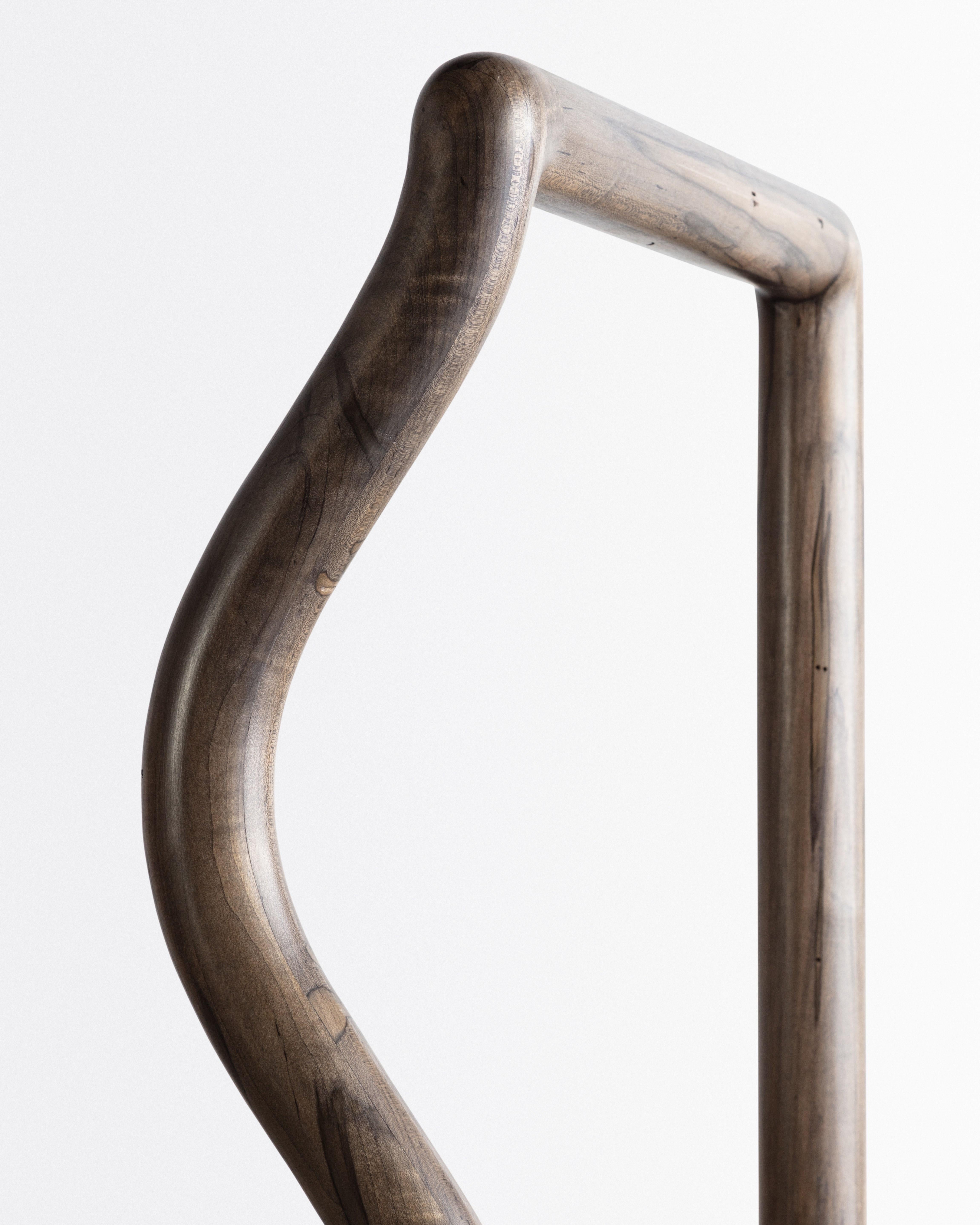 Hand-Carved Squiggle Dining Chair Hand Sculpted Oxidized Maple & Natural Bouclé Upholstery  For Sale