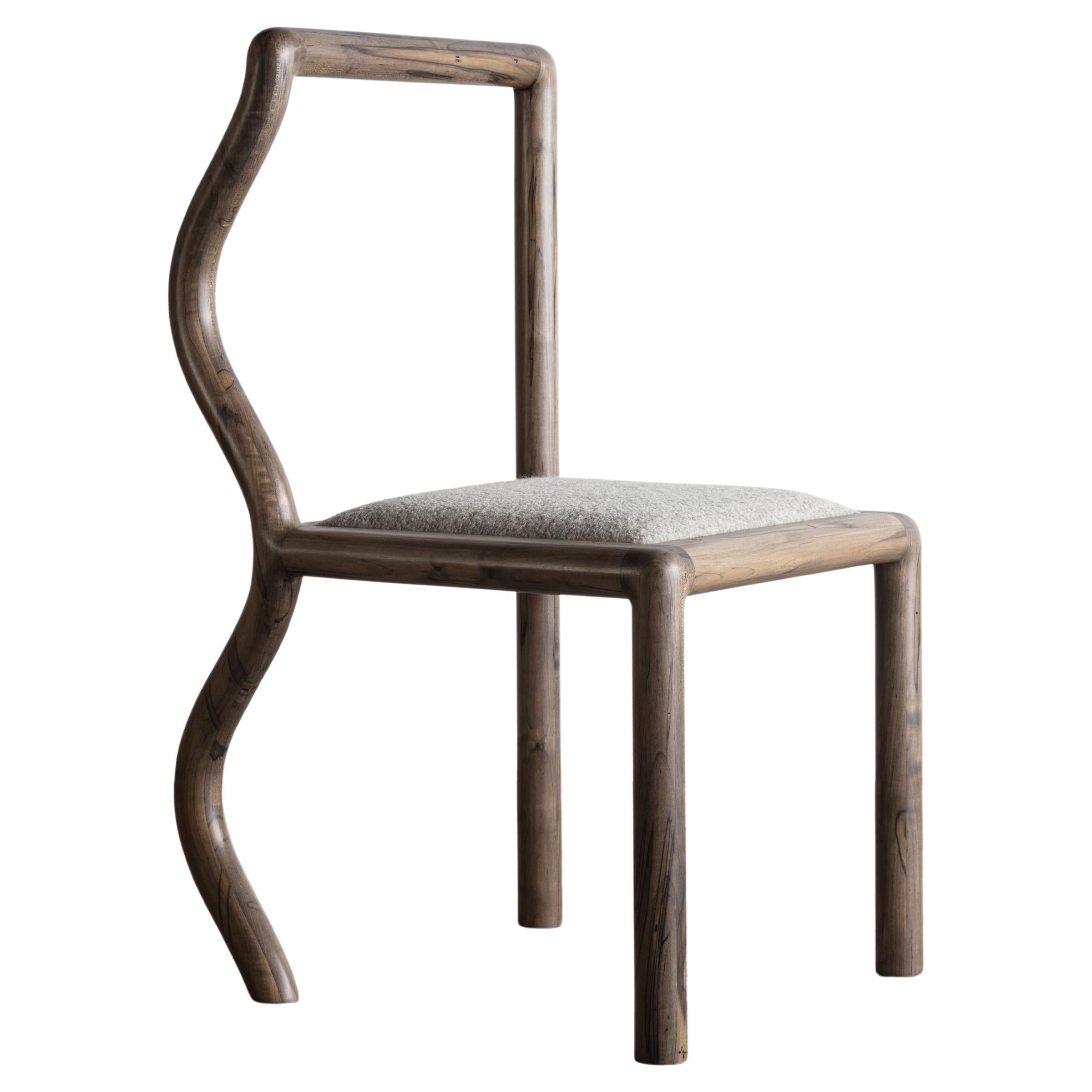 Squiggle Dining Chair Hand Sculpted Oxidized Maple & Natural Bouclé Upholstery 