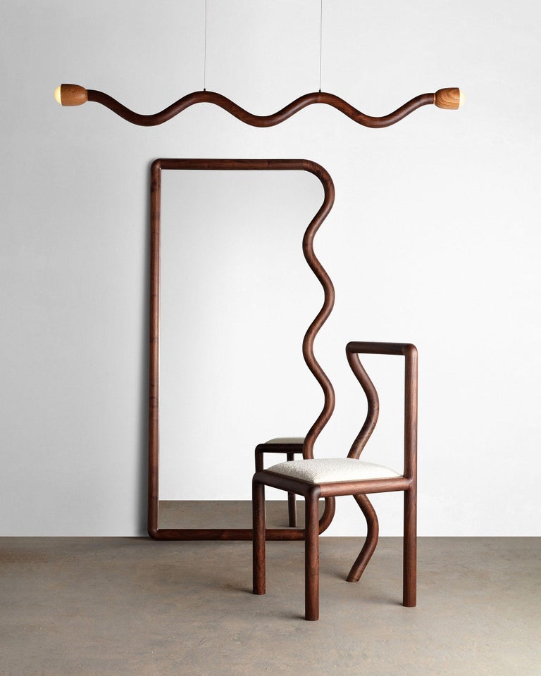 Hand-Sculpted Squiggle Dining or Side Chair in Walnut and Bouclé Upholstery In New Condition For Sale In Brooklyn, NY