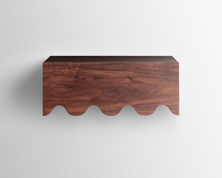 American Craftsman Squiggle Floating Nightstand / Hand Sculpted Solid Walnut For Sale