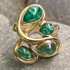 "Squiggle" Freeform Emerald Pear Cabochon Ring in Yellow Gold