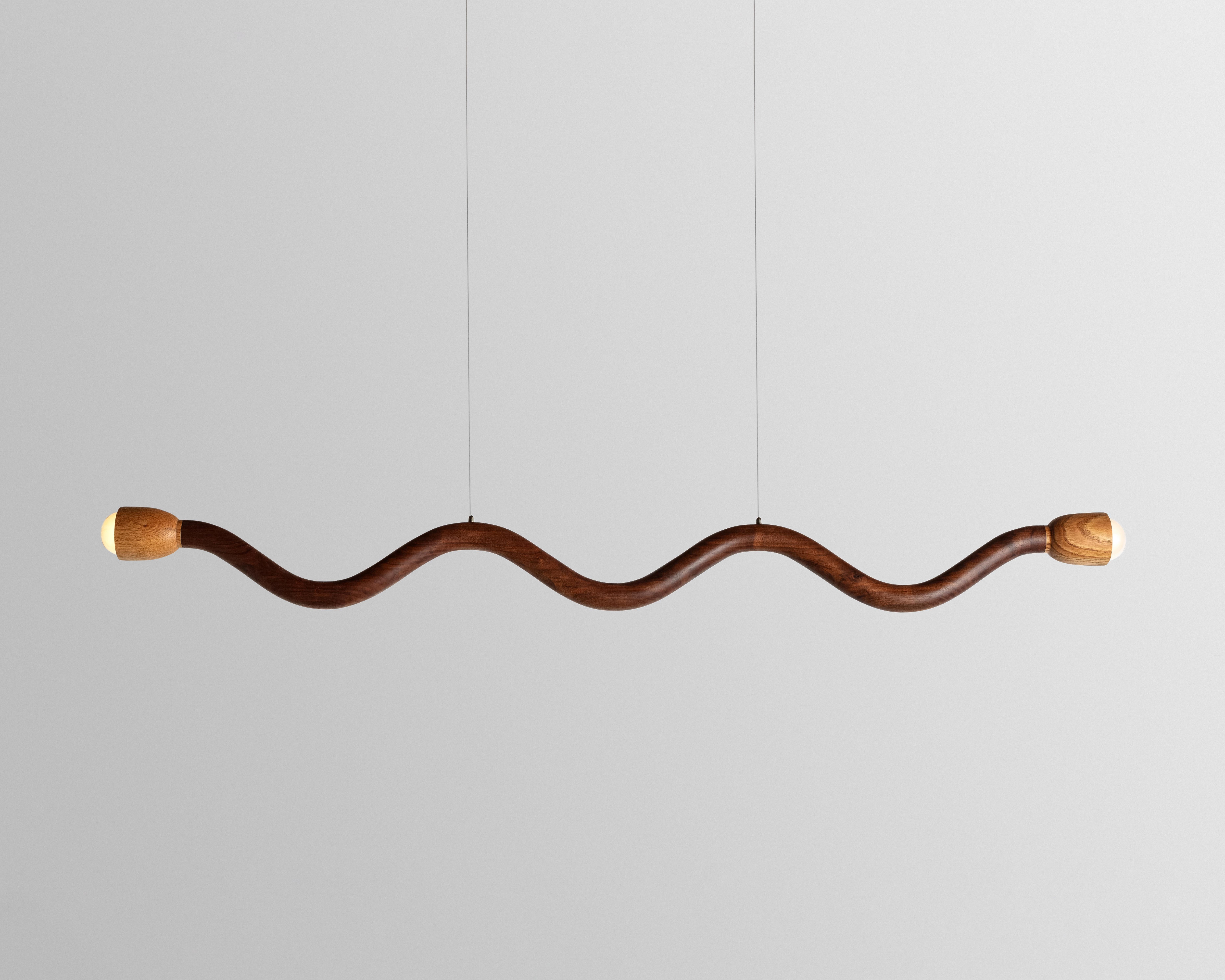 Hand-Carved Squiggle Pendant Light / Hand sculpted Walnut & Red Oak For Sale