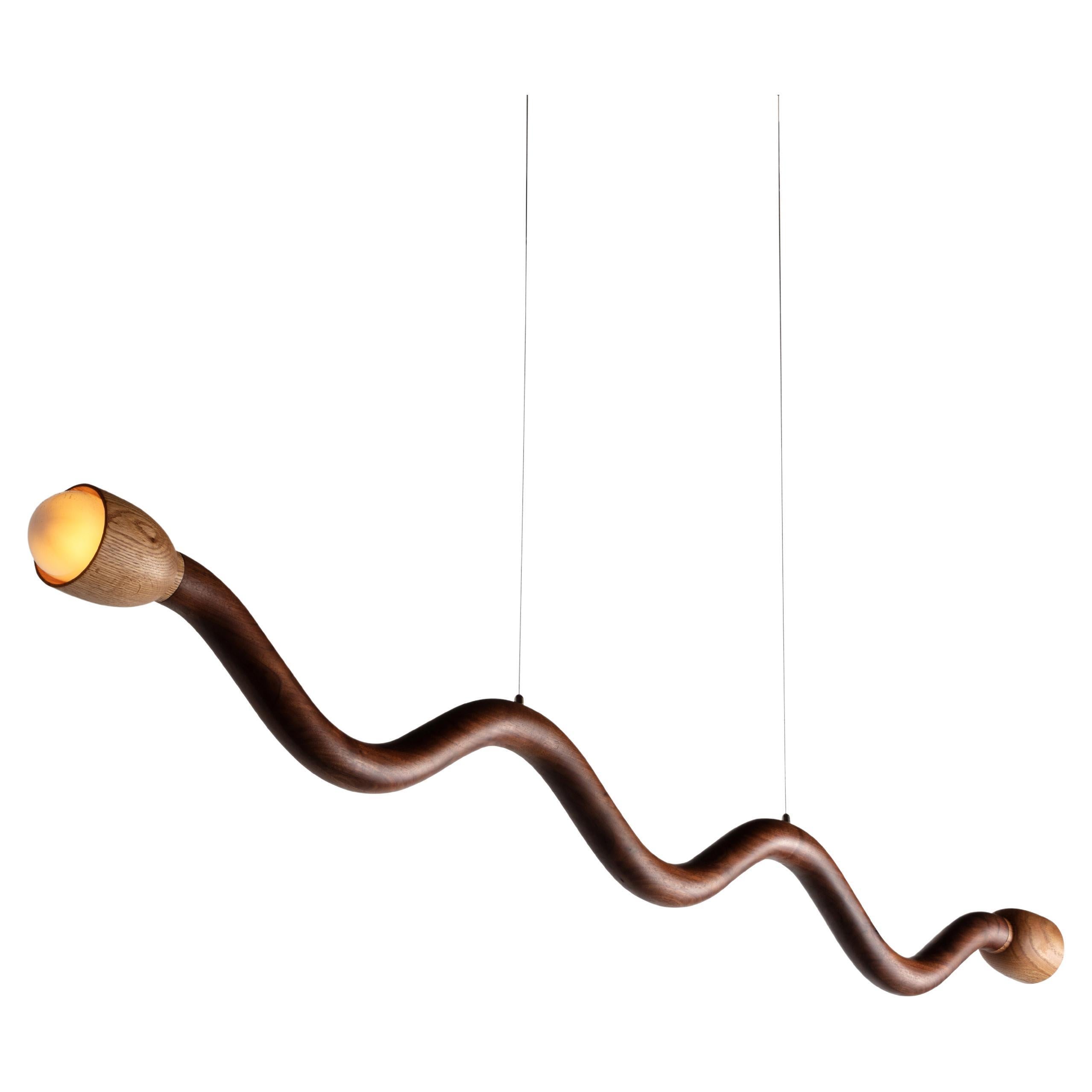 Squiggle Pendant Light / Hand sculpted Walnut & Red Oak For Sale