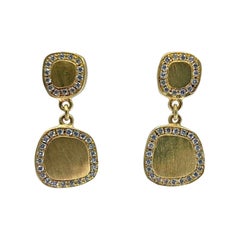 "Squircle" Drop Earrings in Brushed 18 Karat Gold and Diamonds "Squircle" Drop Earrings in Brushed 18 Karat Gold and Diamonds