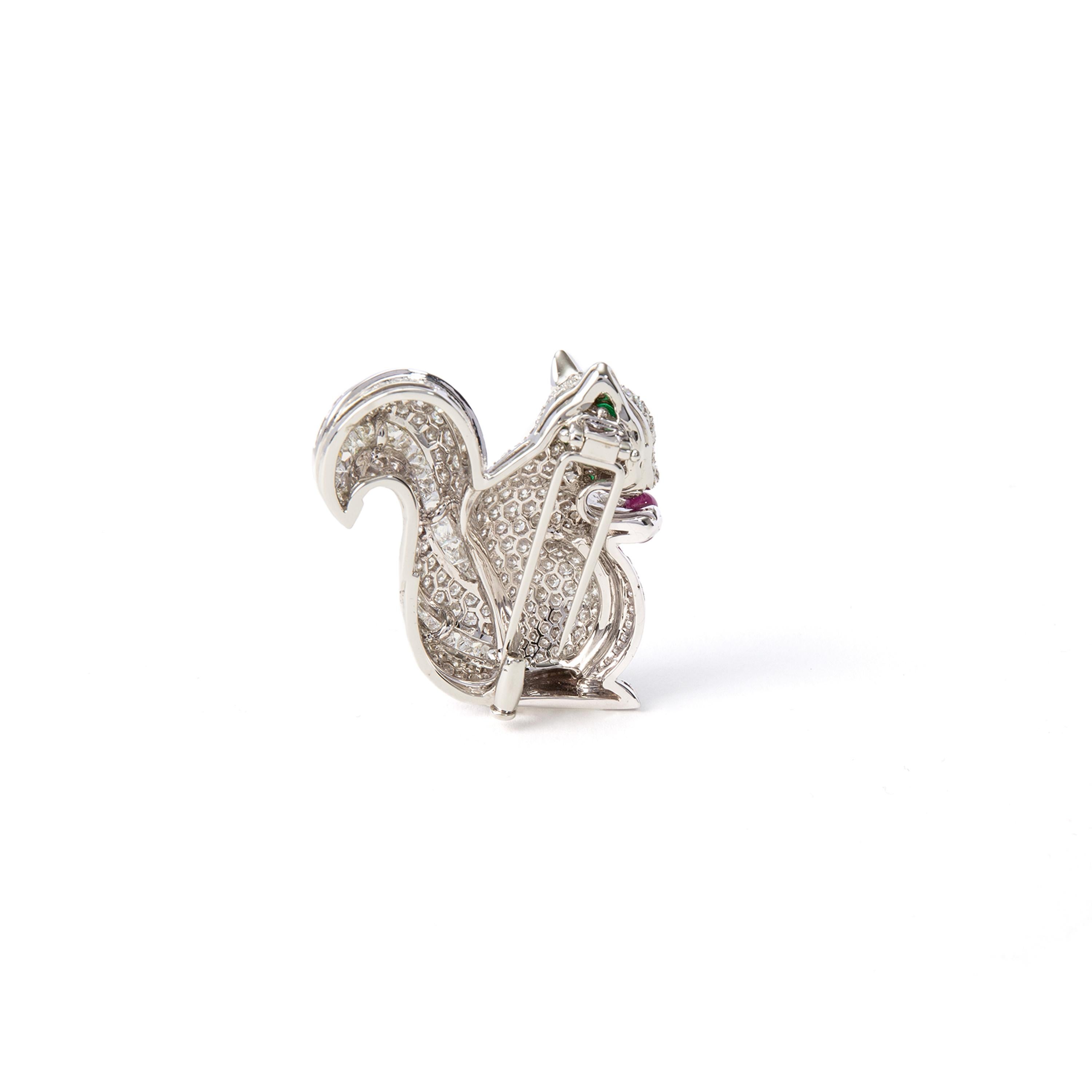 Aesthetic Movement Squirrel Diamond on Gold Brooch For Sale