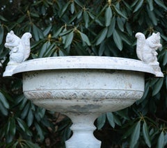White Painted Cast-Iron Urn with Squirrel Handles