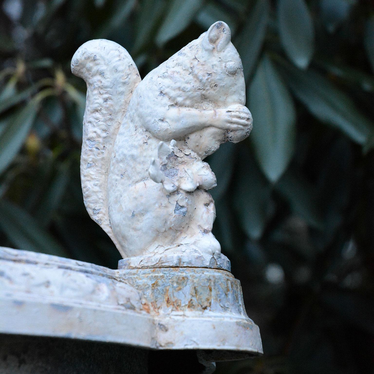 Neoclassical White Painted Cast-Iron Urn with Squirrel Handles