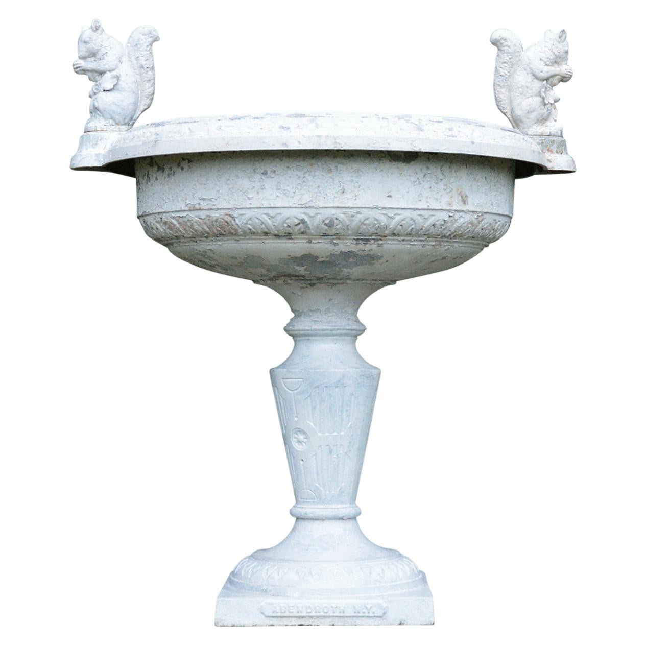 White Painted Cast-Iron Urn with Squirrel Handles