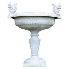 White Painted Cast-Iron Urn with Squirrel Handles