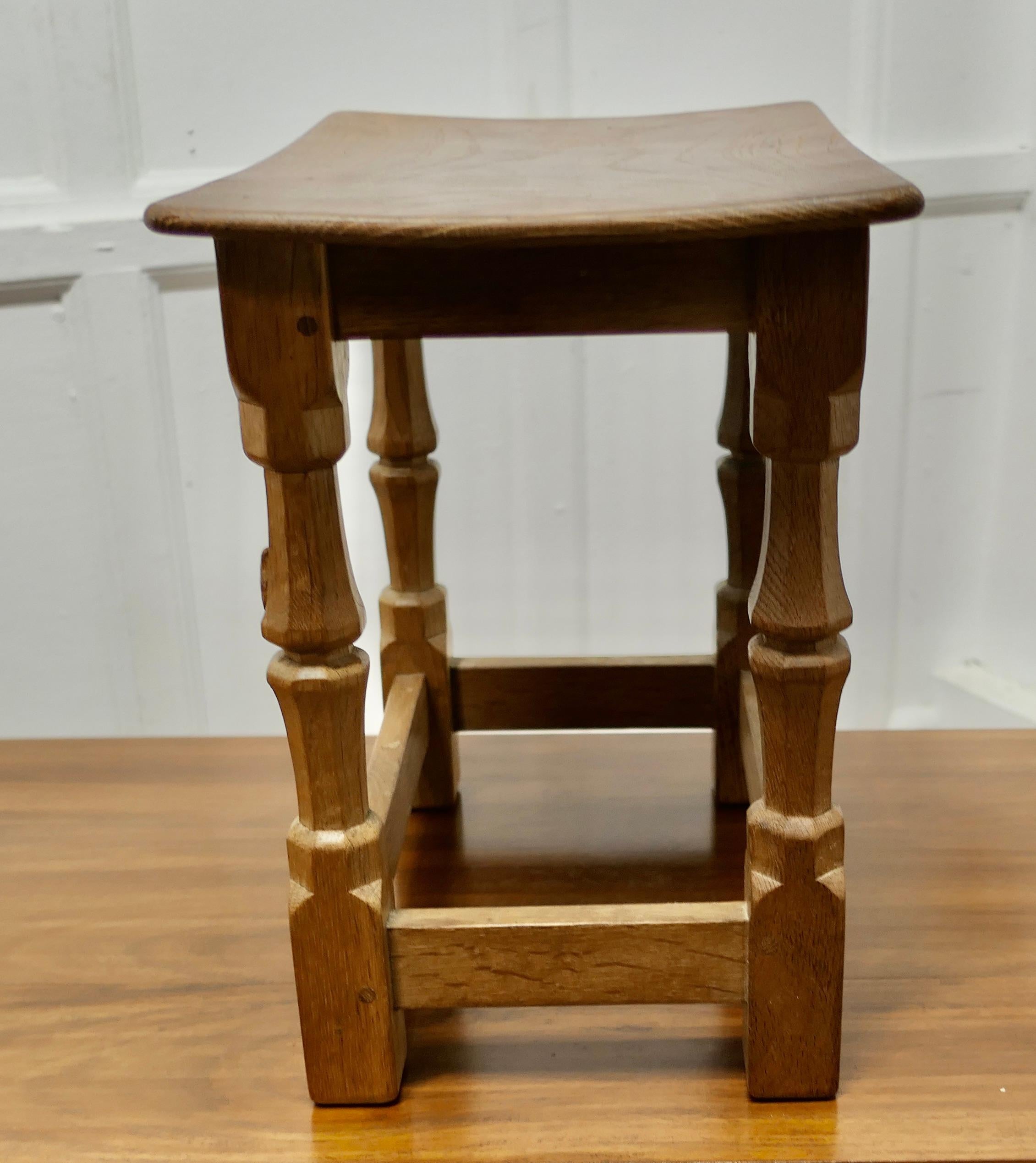 Mid-20th Century Squirrelman Oak Dish Top Adzed Stool by Wilf Hutchinson  Squirrelman Joint Stool For Sale