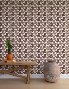 Squirrels Designer Wallpaper in Latte 'Chocolate Brown and Khaki on Cream'