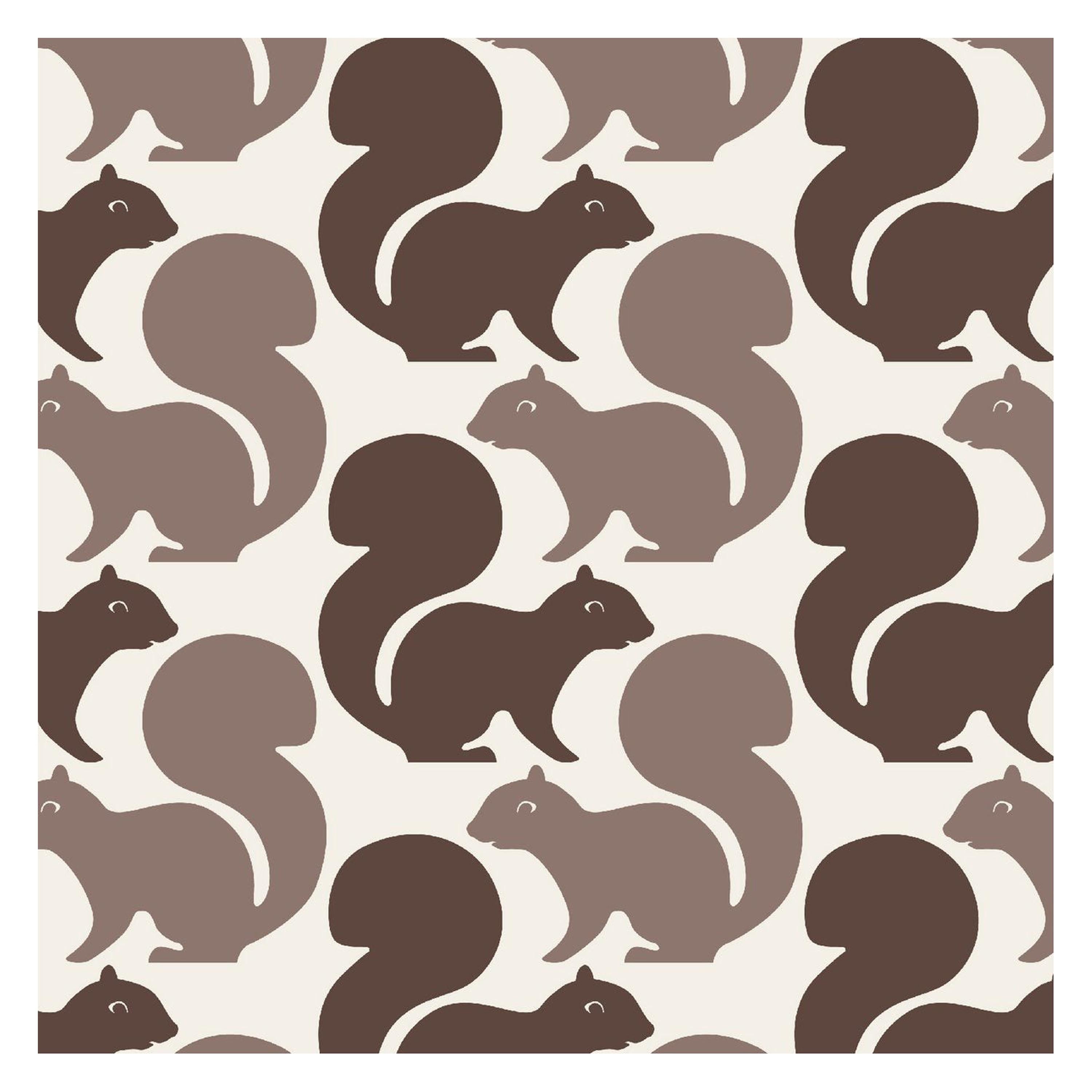 Squirrels Designer Wallpaper in Latte 'Chocolate Brown and Khaki on Cream'