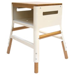 Powder Coated Steel & White Oak Stool with Cubby - 18" H - Oyster White