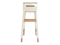 Powder Coated Steel & White Oak bar stool with cubby - 30" H - Oyster White