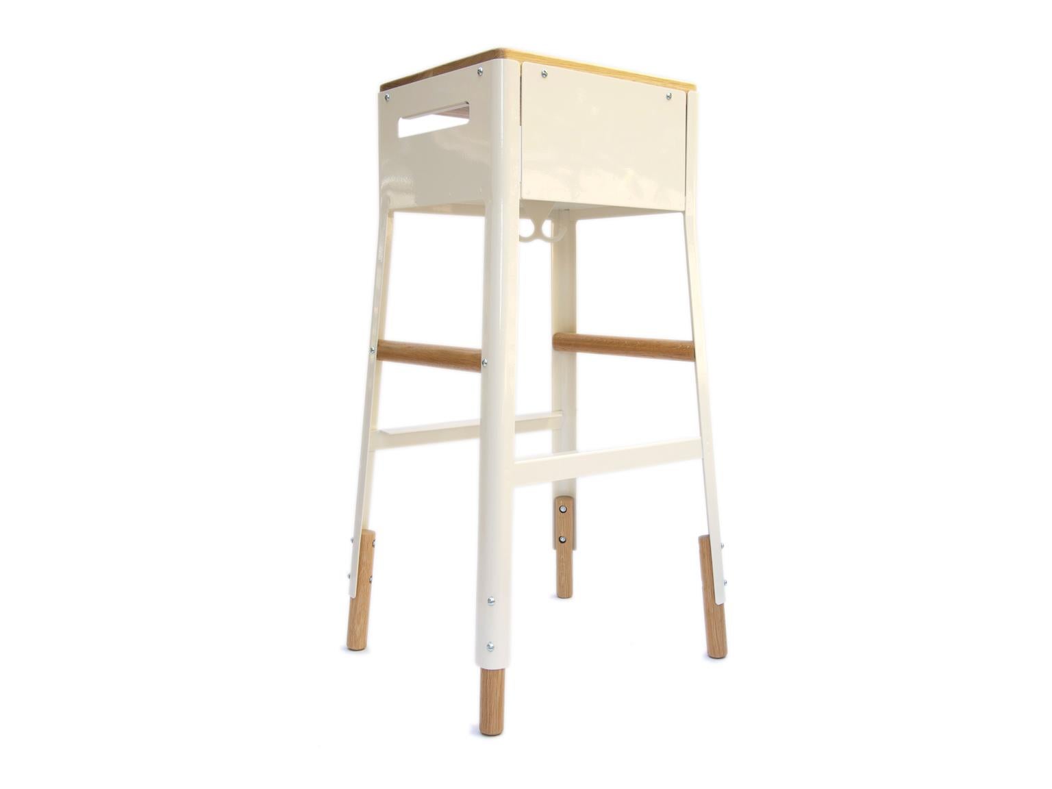 Powder Coated Steel & White Oak bar stool with cubby - 30