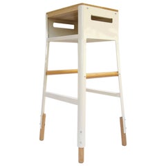 Powder Coated Steel & White Oak bar stool with cubby - 30" H - Oyster White