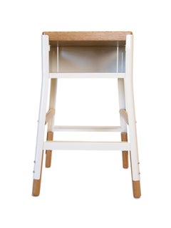 Powder Coated Steel and White Oak Stool with Cubby, Counter, Oyster White