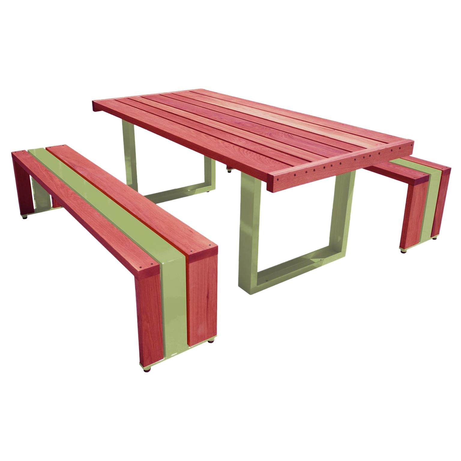 Contemporary Picnic Table / Dining Set - Redwood For Sale