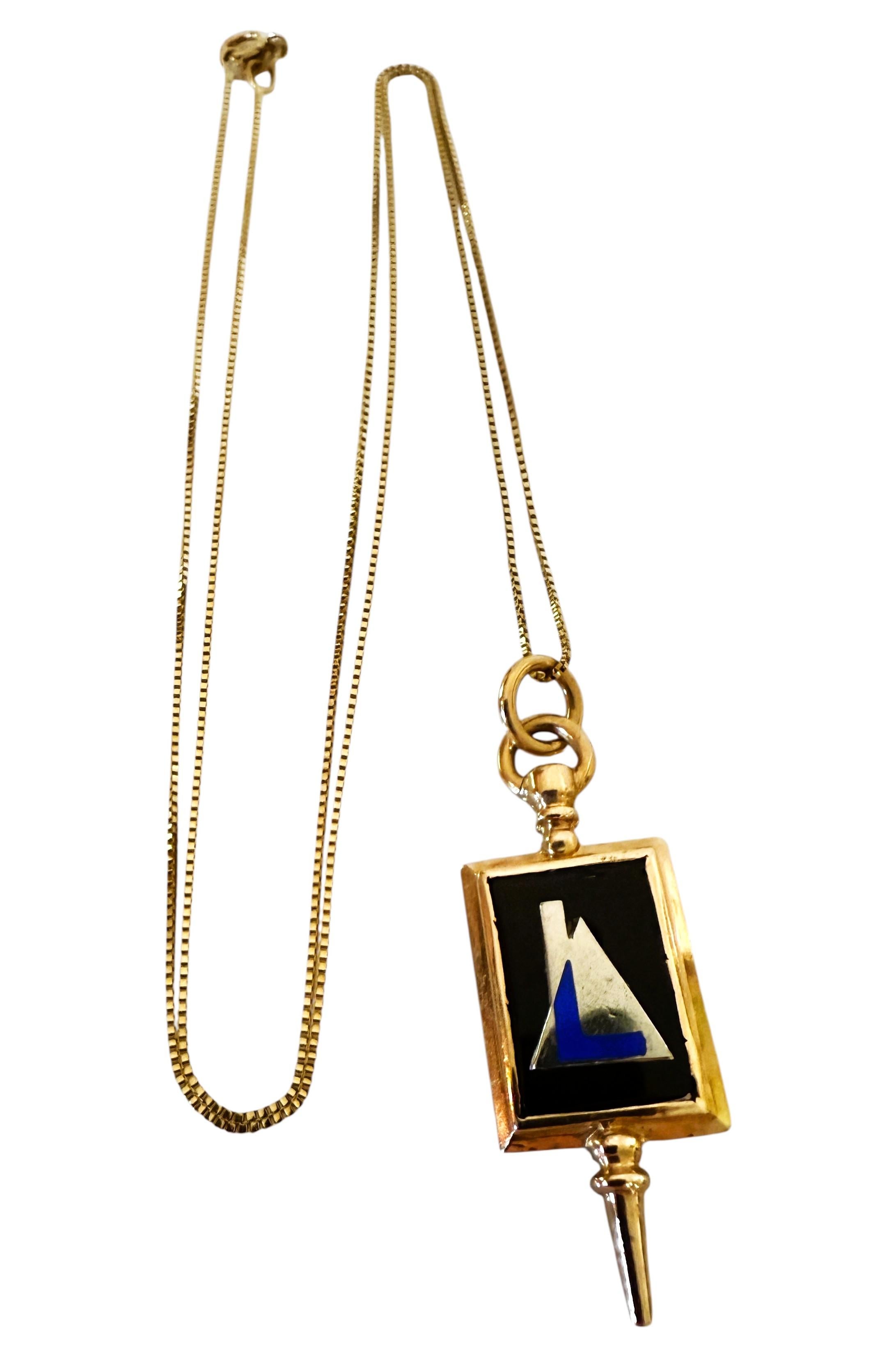S.R.Co. Collier à pendentifs en or jaune 10K, onyx et émail, 19,5 pouces en vente 4