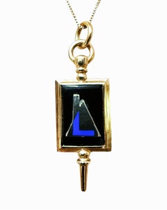 S.R.Co. Collana con ciondolo in oro giallo 10 carati, onice e smalto, 19,5 pollici