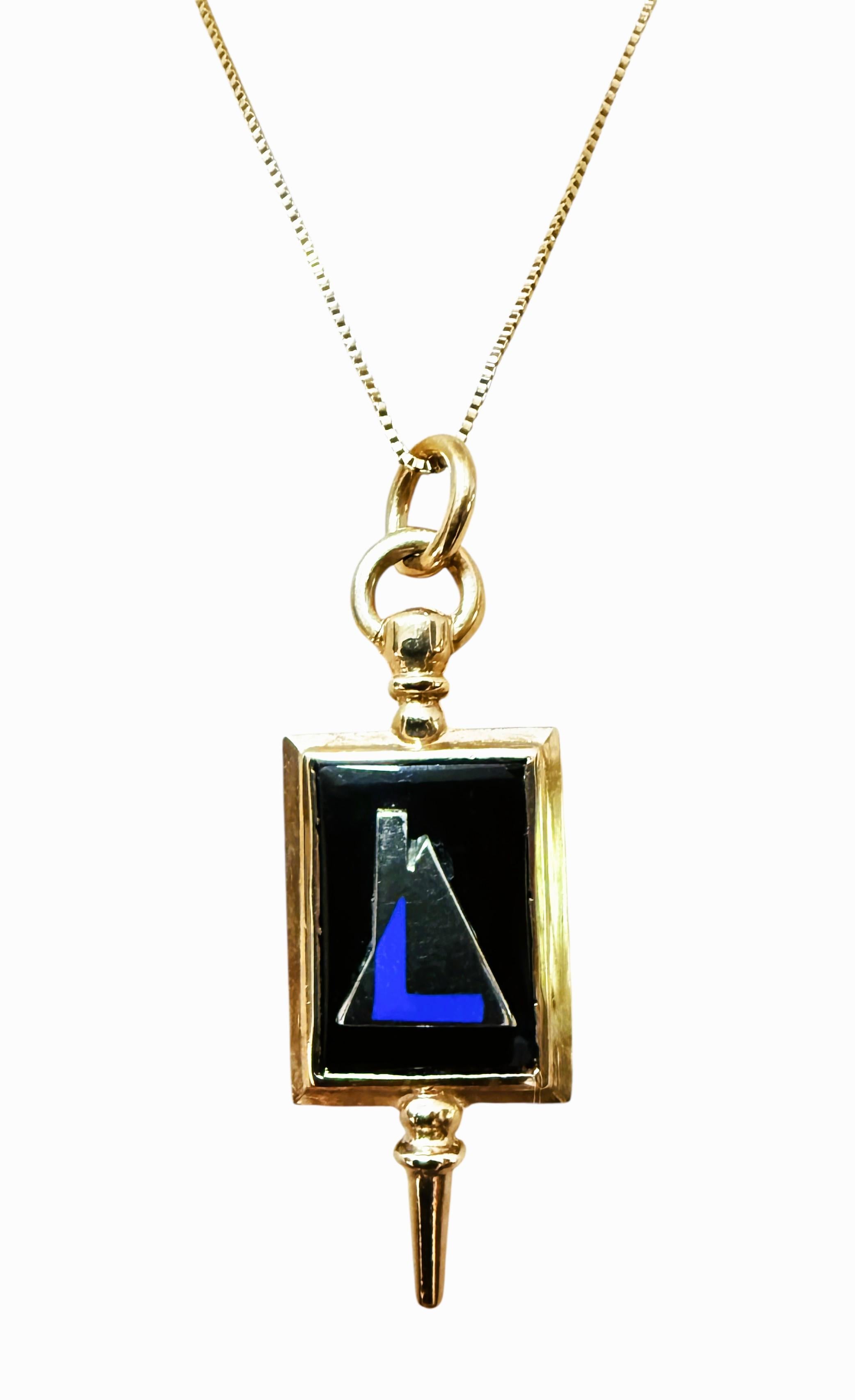 Art déco S.R.Co. Collier à pendentifs en or jaune 10K, onyx et émail, 19,5 pouces en vente