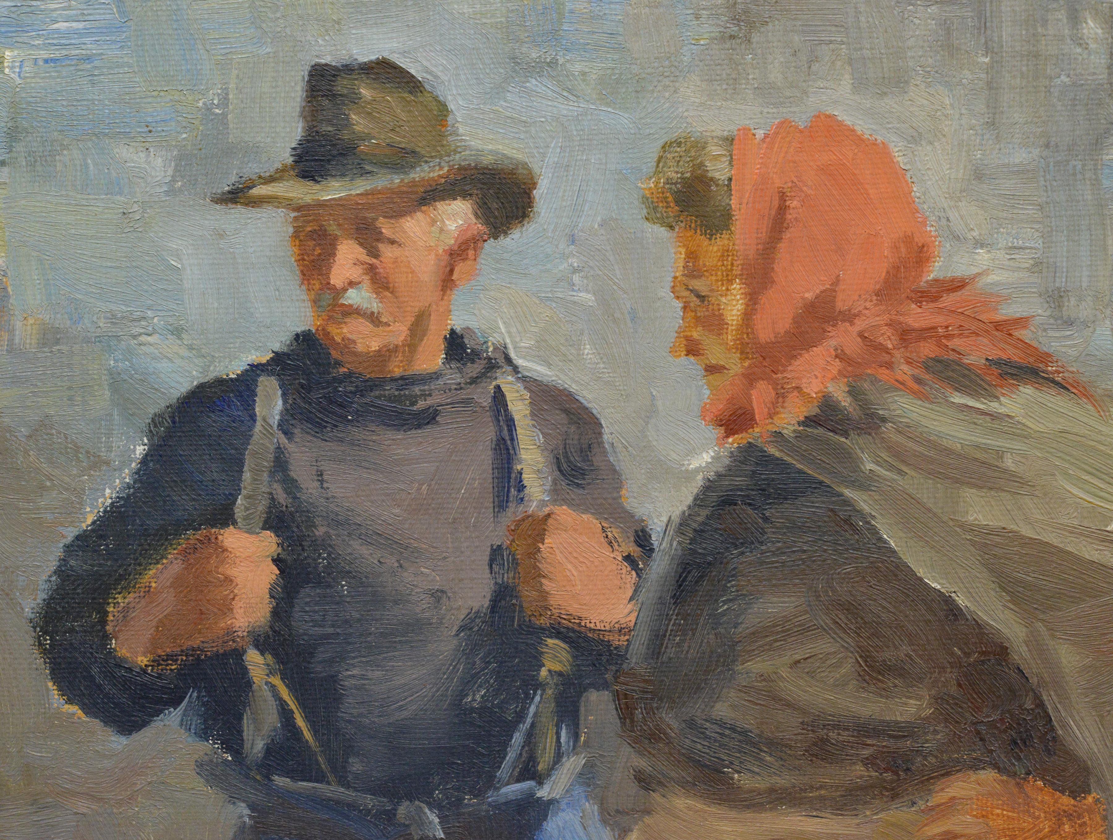 Antike 1920er Jahre dänischen Realist Ölgemälde Fischmarkt Szene Kopenhagen signiert (Realismus), Photograph, von Søren Christian Bjulf