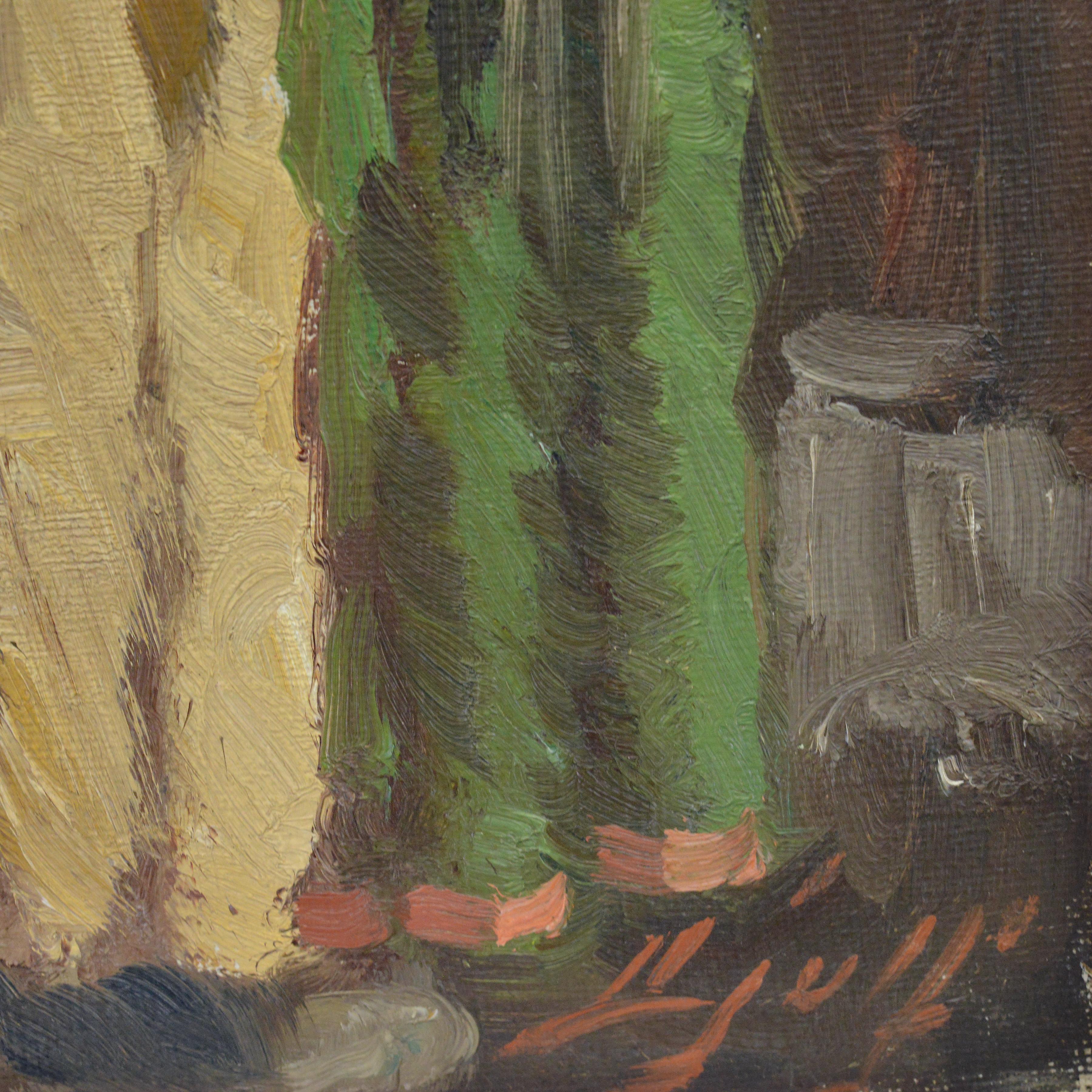 Antike 1920er Jahre dänischen Realist Ölgemälde Fischmarkt Szene Kopenhagen signiert im Angebot 2