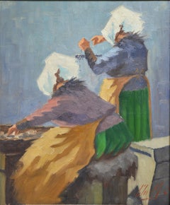 Danish Fish Market Scene early 20th century Oil Painting Signed
