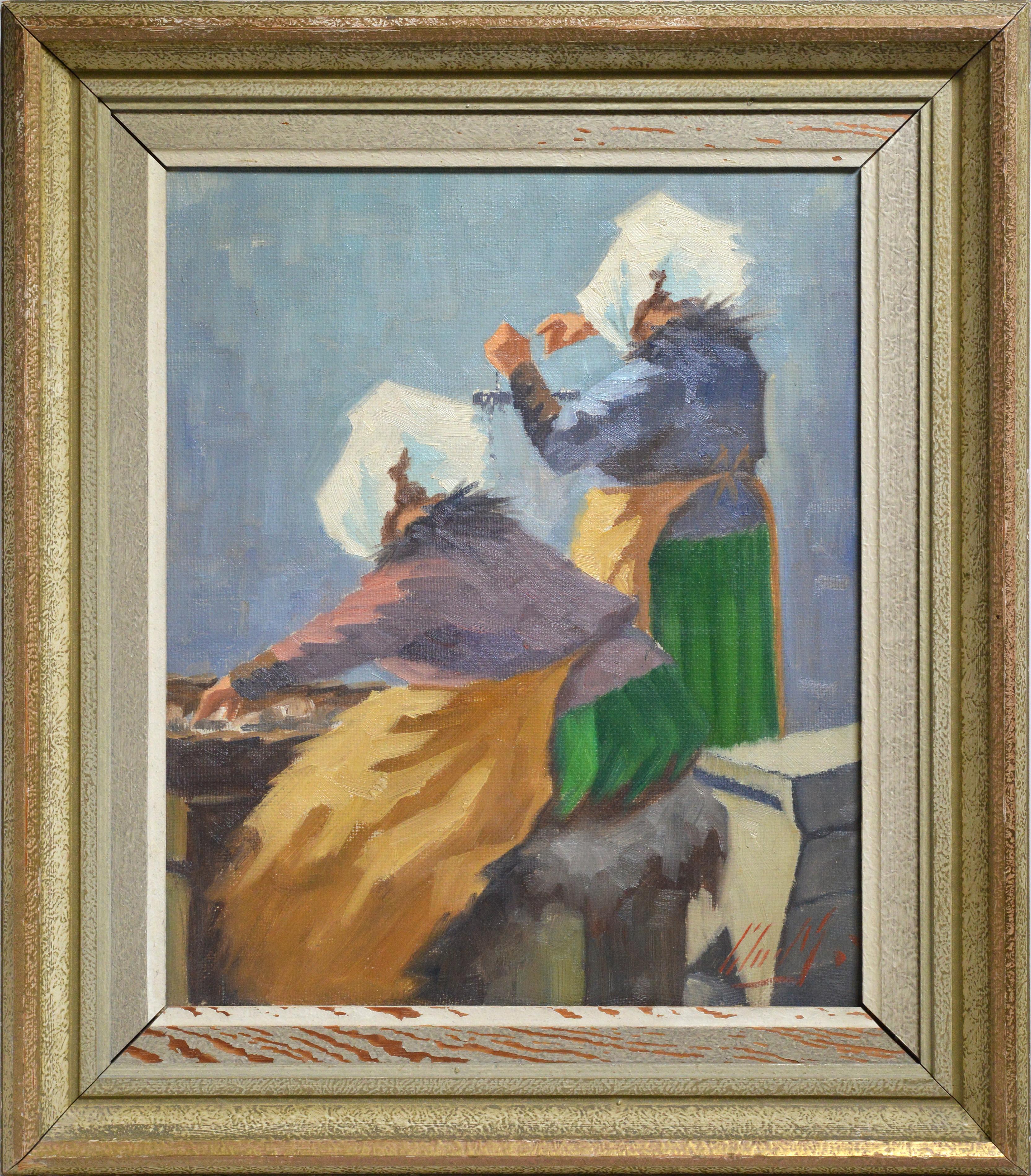 Søren Christian Bjulf Portrait Painting - Danish Fish Market Scene early 20th century Oil Painting Signed