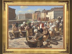 Fish Market In Copenhagen , Signed Bjulf (Soren Christian Bjulf (1890-1958) Dani